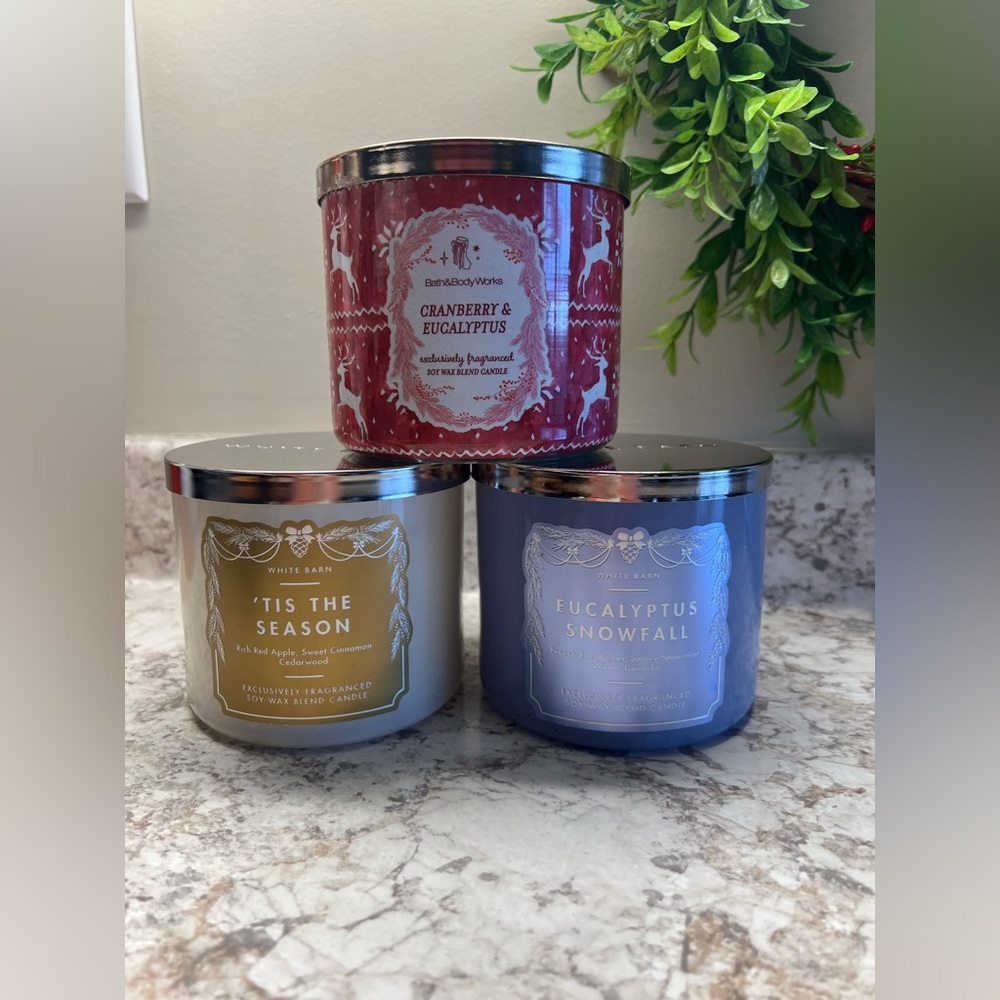 SET OF 3 Bath & Body Works 3-Wick Holiday Series Candles -slightly used